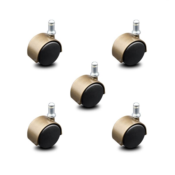 2 Inch Antique Brass Hooded Nylon Twin Wheel Grip Ring Chair Casters SCC, 5PK